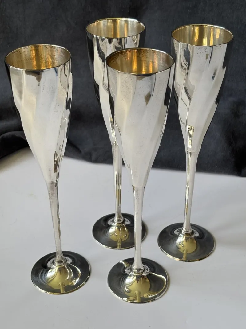 Pamono Art Deco Silver-Plated Champagne Glasses, France, 1920s, Set of 4> Glassware