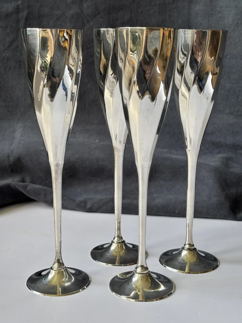 Pamono Art Deco Silver-Plated Champagne Glasses, France, 1920s, Set of 4> Glassware