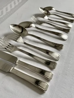Pamono Art Deco Silver-Plated Cutlery Set with GHM Monogram from Wiskemann, Belgium, 1935, Set of 40><noscript><img width=