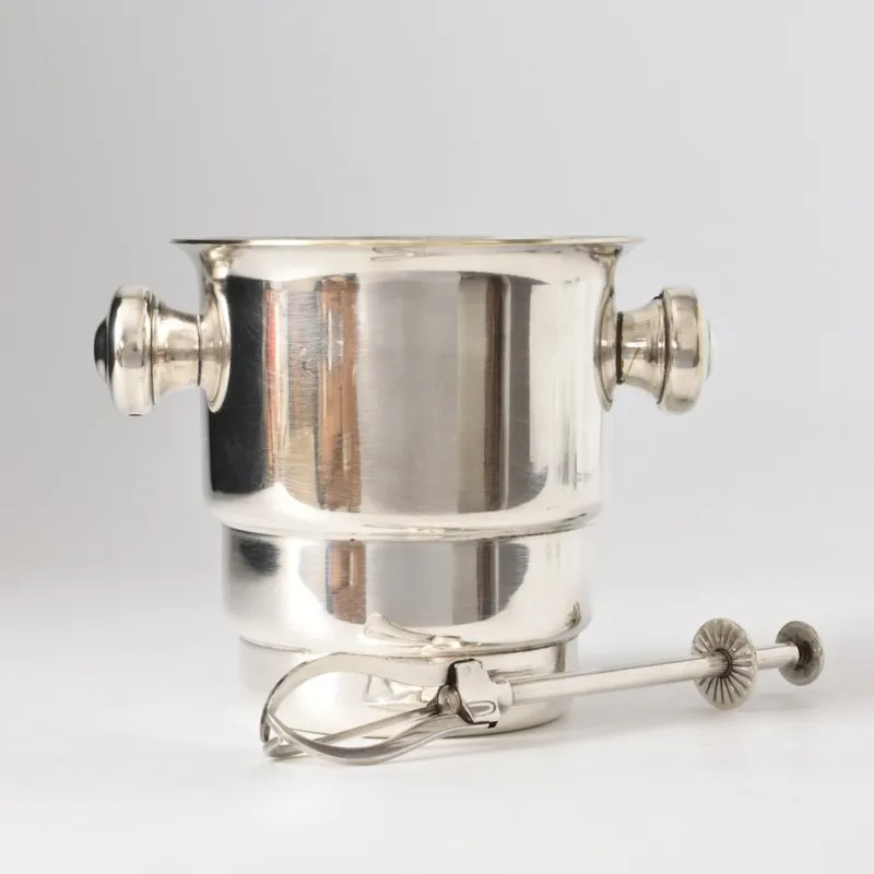 Online Pamono Art Deco Silver-Plated Ice Bucket with Mechanical Tongs, 1930s, Set of 2