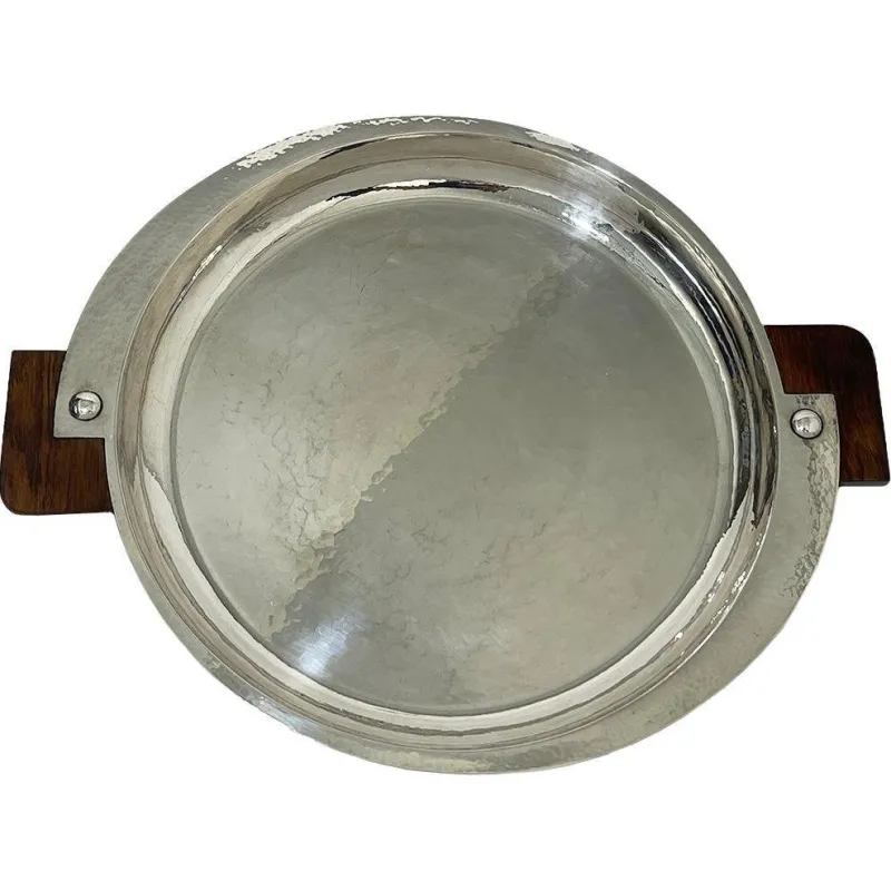 Discount Pamono Art Deco Sterling Silver Round Serving Tray in Hanau Silver, 1934
