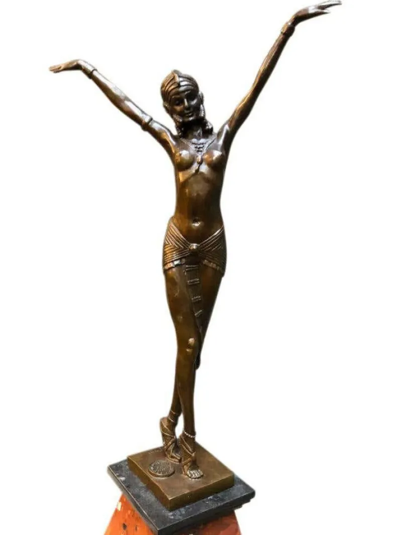 Pamono Art Deco Style Bronze Ballerina on Marble Base by J. B. Deposee> Art Deco