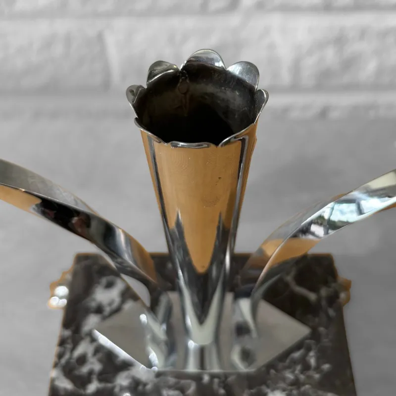 Pamono Art Deco Style Candelabras in Chrome and Marble, Sweden, 1950s, Set of 2> Candleholders
