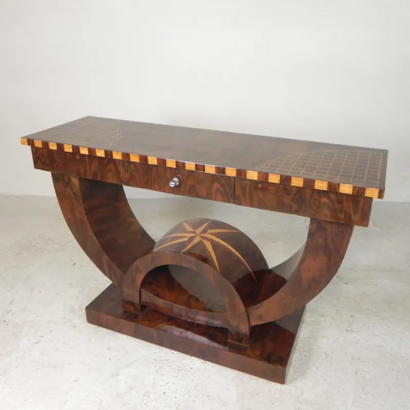 Pamono Art Deco Style Console Table with Various Types of Inlaid Wood, 1980s> Console Tables
