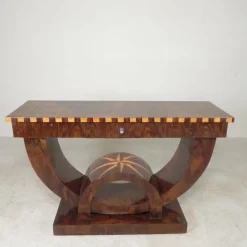 Pamono Art Deco Style Console Table with Various Types of Inlaid Wood, 1980s><noscript><img width=
