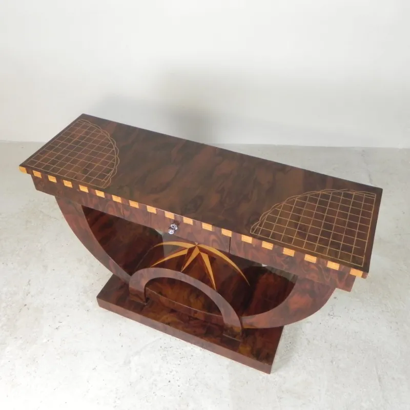 Pamono Art Deco Style Console Table with Various Types of Inlaid Wood, 1980s> Console Tables