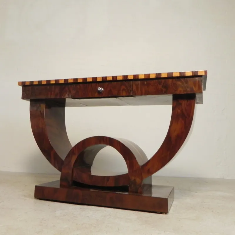 Pamono Art Deco Style Console Table with Various Types of Inlaid Wood, 1980s> Console Tables