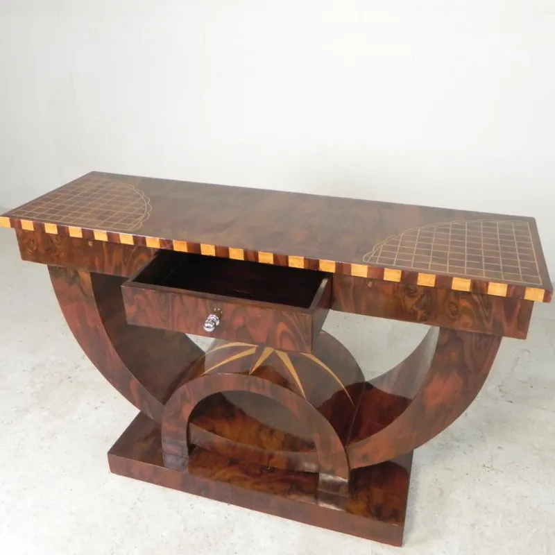 Pamono Art Deco Style Console Table with Various Types of Inlaid Wood, 1980s> Console Tables