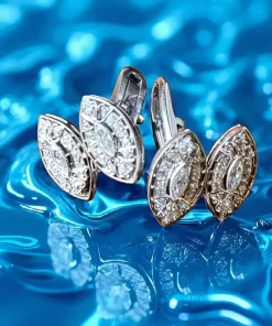 Pamono Art Deco Style Double Navette in 18 Karat White Gold and Diamond Cufflinks, 1960s, Set of 2><noscript><img width=