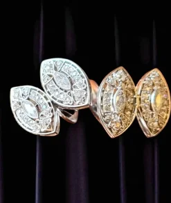 Pamono Art Deco Style Double Navette in 18 Karat White Gold and Diamond Cufflinks, 1960s, Set of 2><noscript><img width=