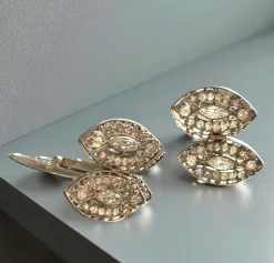 Pamono Art Deco Style Double Navette in 18 Karat White Gold and Diamond Cufflinks, 1960s, Set of 2><noscript><img width=