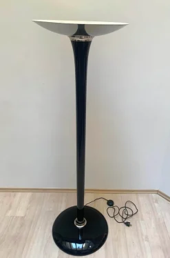 Pamono Art Deco Style Floor Lamp in Black Lacquer and Nickel><noscript><img width=