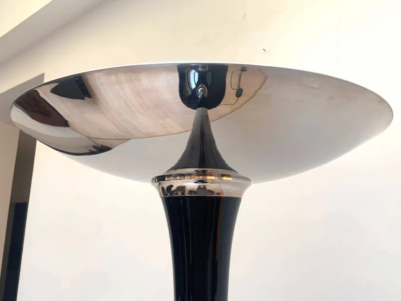 Pamono Art Deco Style Floor Lamp in Black Lacquer and Nickel> Floor Lamps