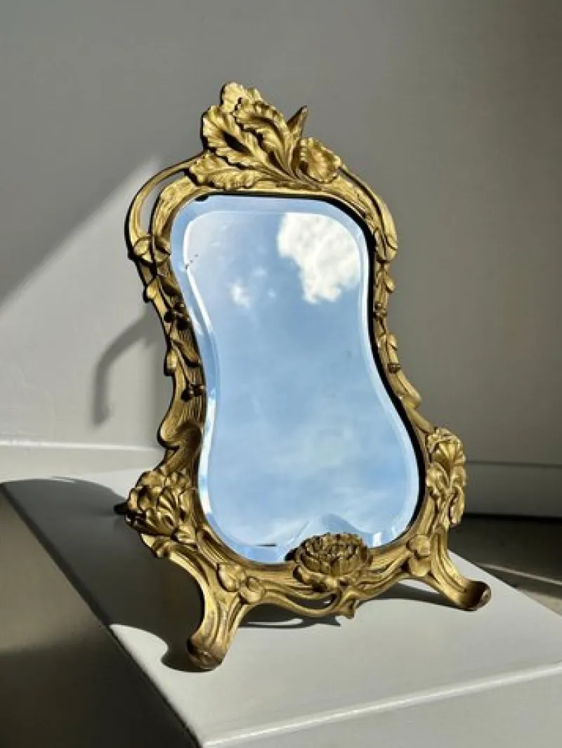Discount Pamono Art Deco Style Gilded Bronze Mirror with Beveled Glass