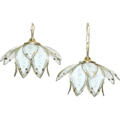 New Pamono Art Deco Style Glass Lotus Ceiling Lamps, 1960s, Set of 2