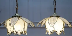 New Pamono Art Deco Style Glass Lotus Ceiling Lamps, 1960s, Set of 2