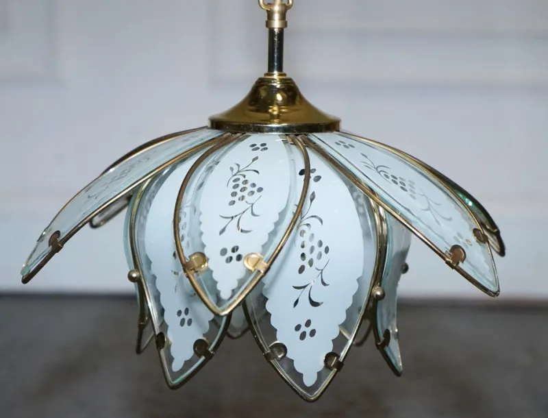 New Pamono Art Deco Style Glass Lotus Ceiling Lamps, 1960s, Set of 2