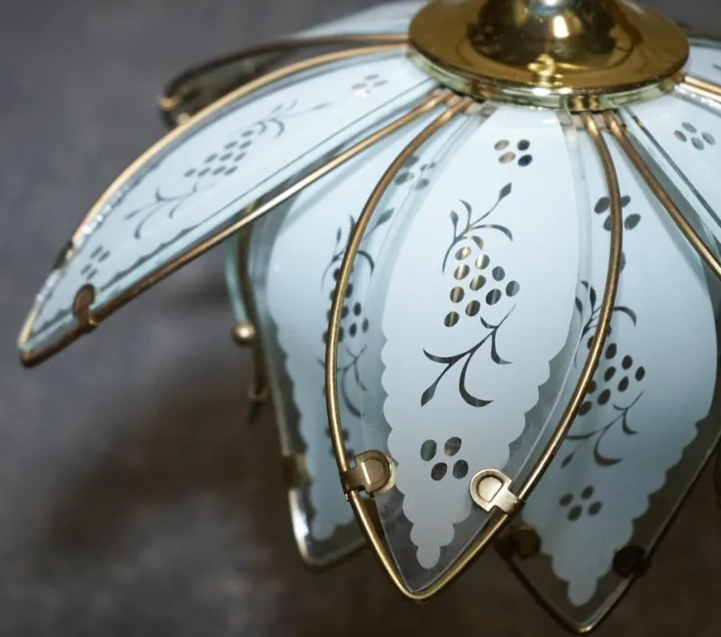 New Pamono Art Deco Style Glass Lotus Ceiling Lamps, 1960s, Set of 2