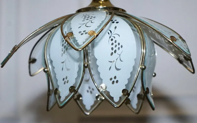New Pamono Art Deco Style Glass Lotus Ceiling Lamps, 1960s, Set of 2