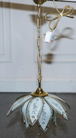 New Pamono Art Deco Style Glass Lotus Ceiling Lamps, 1960s, Set of 2