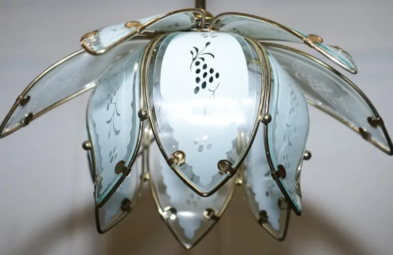 New Pamono Art Deco Style Glass Lotus Ceiling Lamps, 1960s, Set of 2