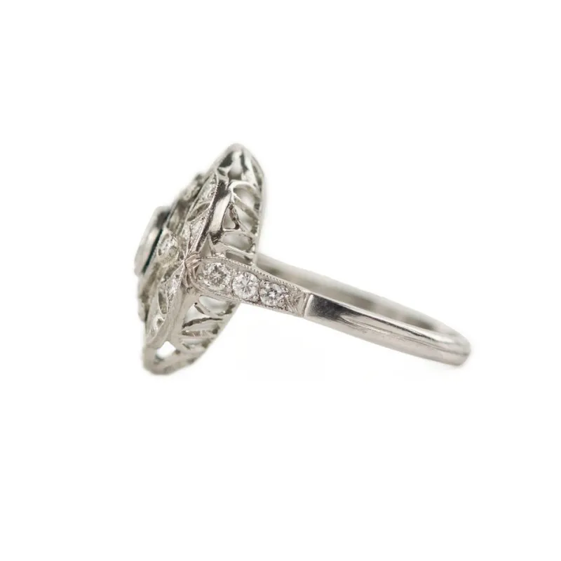 New Pamono Art Deco Style Ring in 900 Platinum with Diamonds and Sapphires
