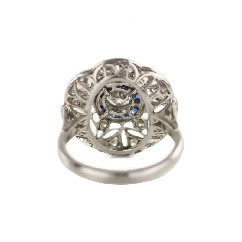 New Pamono Art Deco Style Ring in 900 Platinum with Diamonds and Sapphires