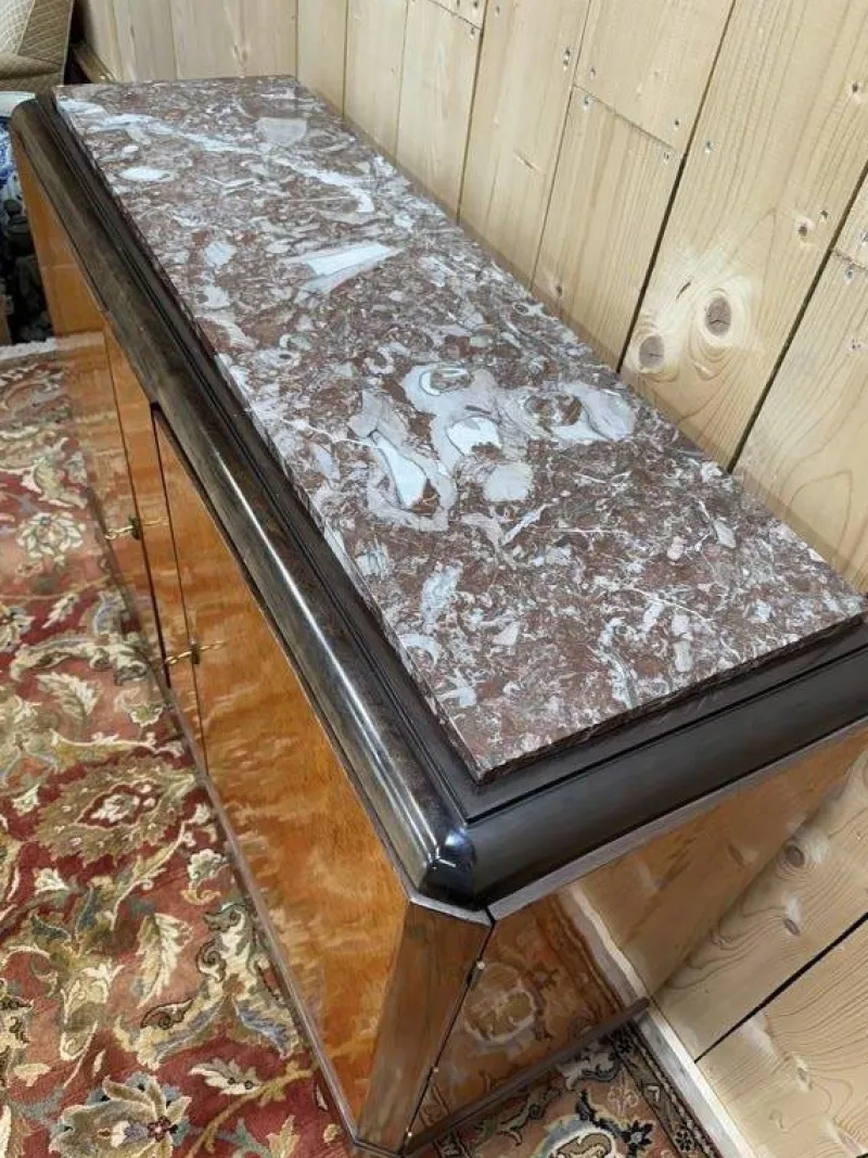Pamono Art Deco Style Sideboard in Amboyna Burl and Marble