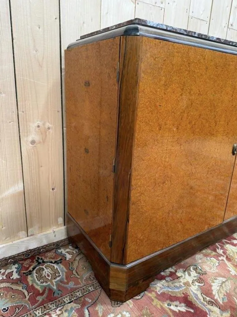 Pamono Art Deco Style Sideboard in Amboyna Burl and Marble