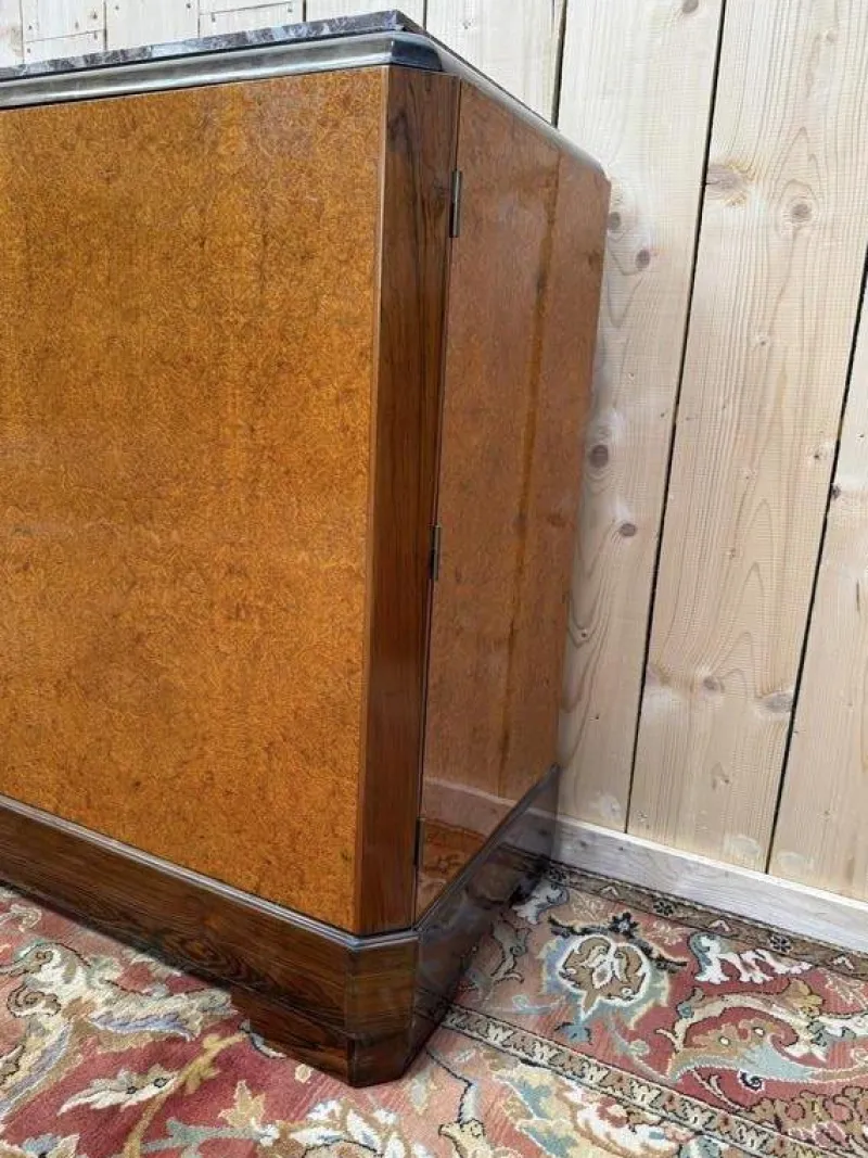 Pamono Art Deco Style Sideboard in Amboyna Burl and Marble