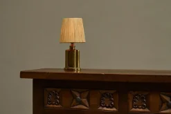 Best Pamono Art Deco Table Lamp in Patinated Brass with Raffia Shade, 1940s