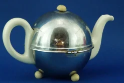 Pamono Art Deco Thermal Teapot in White Porcelain and Metal Shell from Bauscher Weiden, Germany, Early 1900s><noscript><img width=
