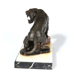 Pamono Art Deco Tiger, 1930, Patinated Bronze on Marble and Onyx><noscript><img width=