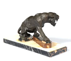 Pamono Art Deco Tiger, 1930, Patinated Bronze on Marble and Onyx><noscript><img width=
