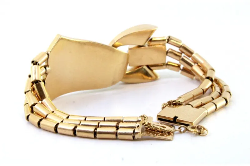 Pamono Art Deco Tubular Gold Bracelet with Rose-Cut Diamonds and Calibrated Rubies> Bracelets