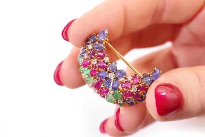 Sale Pamono Art Deco Tutti Frutti Clip Brooch from Cartier