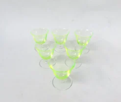 Pamono Art Deco Uranium Glass Liqueur Glasses, 1920s, Set of 6> Glassware