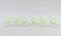Pamono Art Deco Uranium Glass Liqueur Glasses, 1920s, Set of 6><noscript><img width=