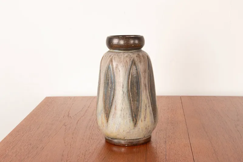 Pamono Art Deco Vase in Green and Gray Glazed Ceramic by Edouard Grégoire, 1920s> Vases