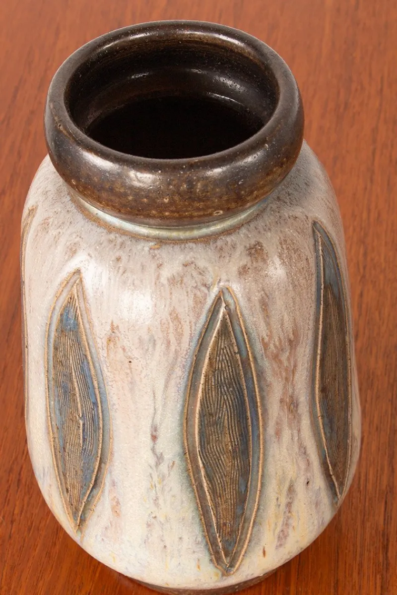 Pamono Art Deco Vase in Green and Gray Glazed Ceramic by Edouard Grégoire, 1920s> Vases