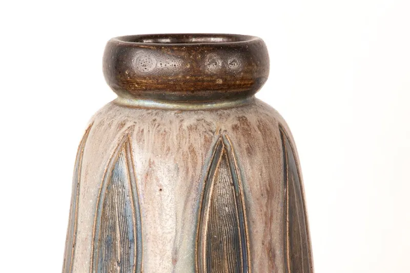 Pamono Art Deco Vase in Green and Gray Glazed Ceramic by Edouard Grégoire, 1920s> Vases