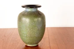 Sale Pamono Art Deco Vase in Speckled Green Glazed Stoneware from Roger Guérin, 1930s