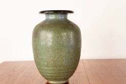 Sale Pamono Art Deco Vase in Speckled Green Glazed Stoneware from Roger Guérin, 1930s