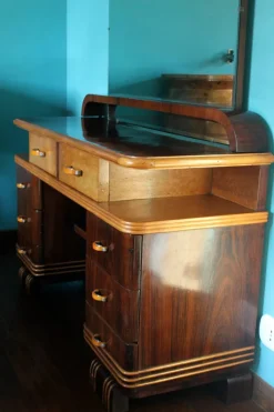 Pamono Art Deco Veneer Rosewood and Maple Vanity with Bakelite Handles, Italy, 1930s> Dressing Tables