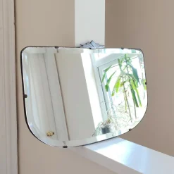 Pamono Art Deco Wall Mirror with Bevelled Frameless Edge and Chrome Fantail Crest, 1930s> Mirrors