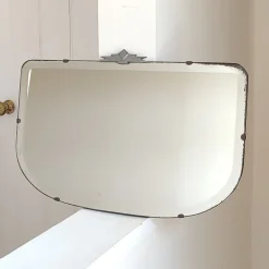 Pamono Art Deco Wall Mirror with Bevelled Frameless Edge and Chrome Fantail Crest, 1930s><noscript><img width=