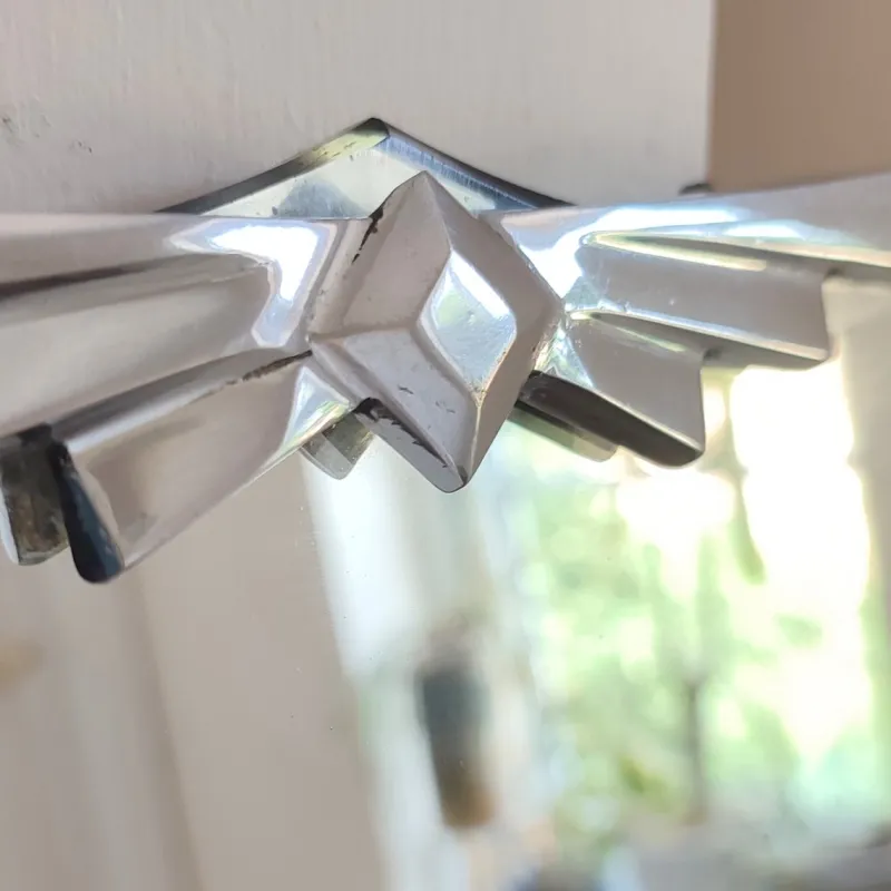 New Pamono Art Deco Wall Mirror with Bevelled Frameless Edge and Diamond Chrome Crest, 1930s