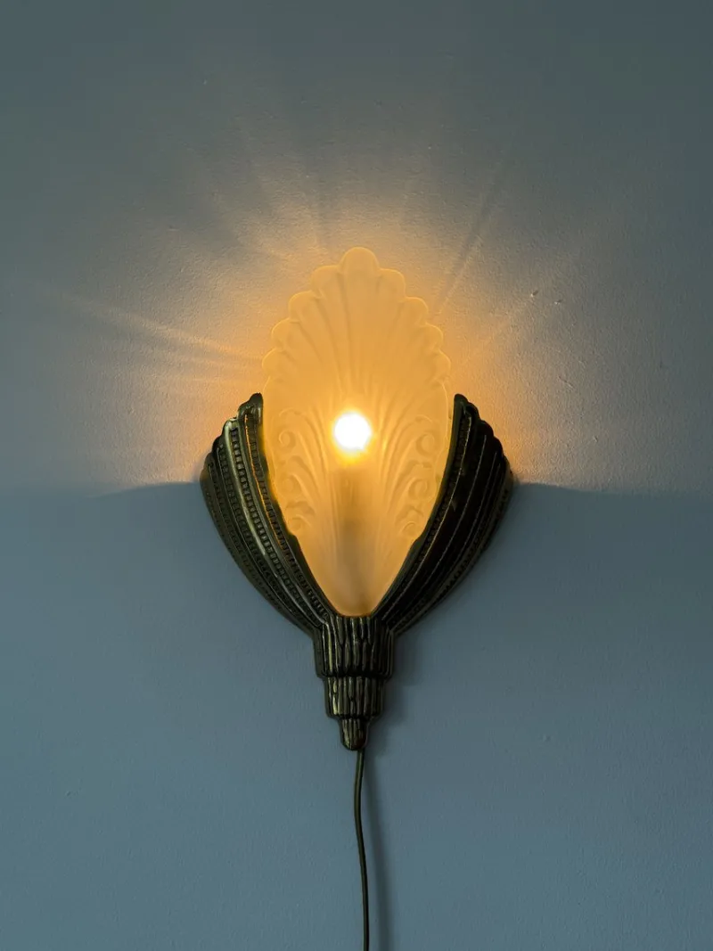 Pamono Art Deco Wall Sconce by Marcel Hudry and Val Saint Lambert, 1920s