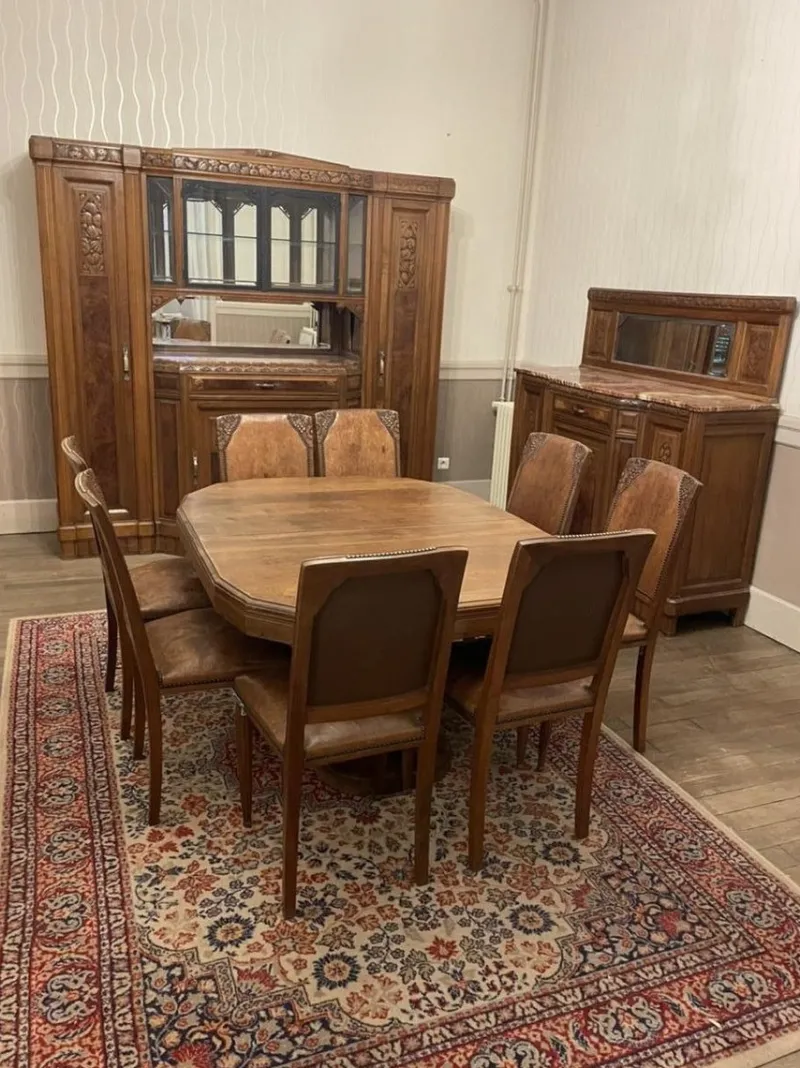 New Pamono Art DEco Walnut Dining Tables and Chairs, Set of 12