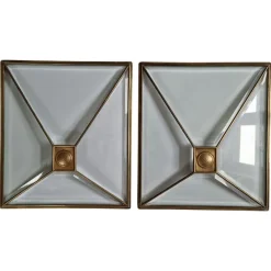 Pamono Art Deco Windows in Faceted Glass and Brass, Austria, 1930s, Set of 2> Architectural Elements